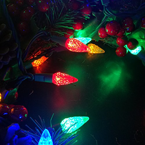 Ul Listed 50 Count C6 Led Lights,Outdoor Led String Lights Set For Garden Patio Party Decorations,17Feet Green Wire (Multi Color,Red/Blue/Amber/Green/Gold) #TOP2
