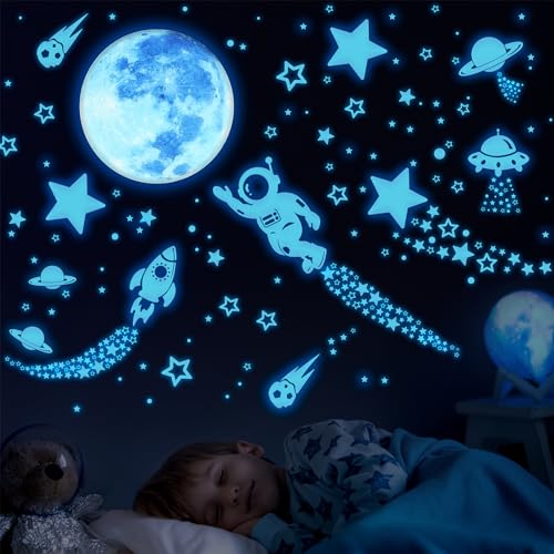 ECHOCUBE 1503pcs Glow in The Dark Stickers, Realistic Luminous Stars Wall Stickers, Glowing Stars for Ceiling and Walls, DIY Luminous Adhesive Stickers for Baby Bedroom Decoration - Blue