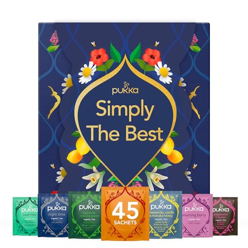 Pukka Herbs Premium Herbal Tea Selection Gift Set Box with Simply The Best Sleeve, Self-Care Eco-Friendly Selection, 45 Tea Bags, 9 Delicious Flavours option
