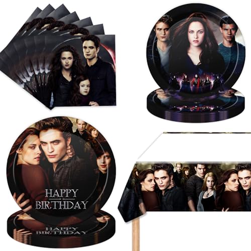 Autrpoweo 41pcs For Saga of Twilight Party Decorations Tableware Dessert Plates and Napkins Tablecloth For Saga of Twilight party supplies