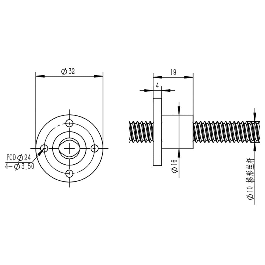 Trapezgewindespindel, T10-Leitspindel, 10 mm mit Messingmutter(150mm)