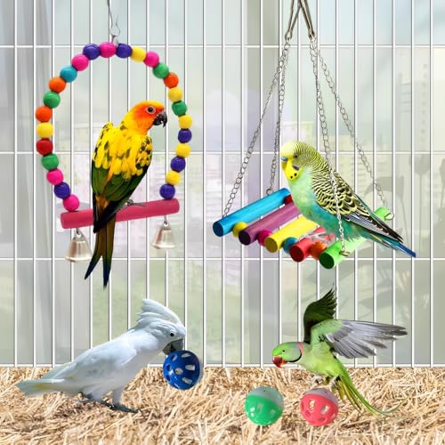 Image of Bird Toys Parakeets Cage Accessories: 12Pcs Parrot Toy Swing Ladder Natural - Small Birds Supplies for Cockatiel Conure Lovebird Budgie Canary Finches Quaker