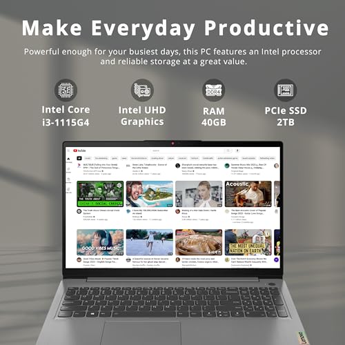 Image of Lenovo Ideapad 3i Business Laptop, 15.6 inch Full HD Touch Display, Intel i3-1115G4, 40GB DDR4, 2TB PCIe SSD, Intel UHD Graphics, Numeric Keypad, HD Camera, WiFi 6, Win11, Grey, 32GB USB Card