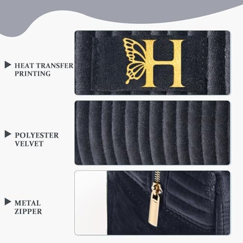 Image of COSHAYSOO Easter Basket Stuffers Essentials Gifts for Women Quilted Makeup Bag Make Up Cosmetic Pouch Travel Size Skin Care Toiletries Lip Balm Gloss Liner Oil Tint Organizer Black Initial Letter H
