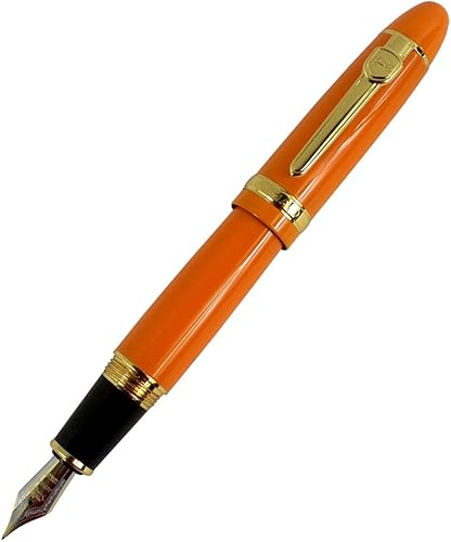Jinhao 159 Big Heavy Barrel - Pluma estilográfica de punta media con clip dorado, color naranja