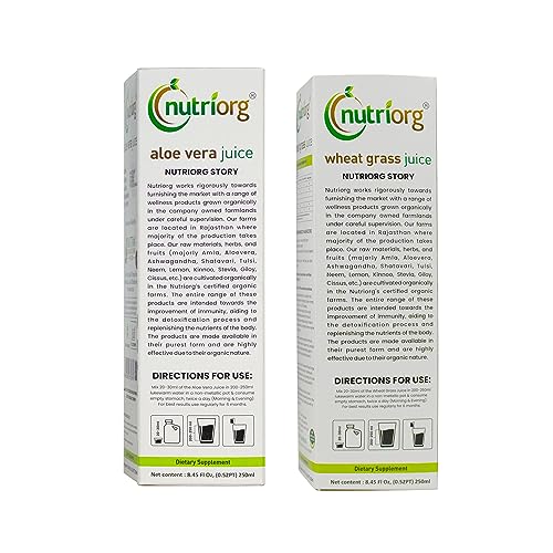 Image of Nutriorg Aloe vera and Wheatgrass Juice, Detoxification,Boosts Immunity (Pack of 2 * 250ml)
