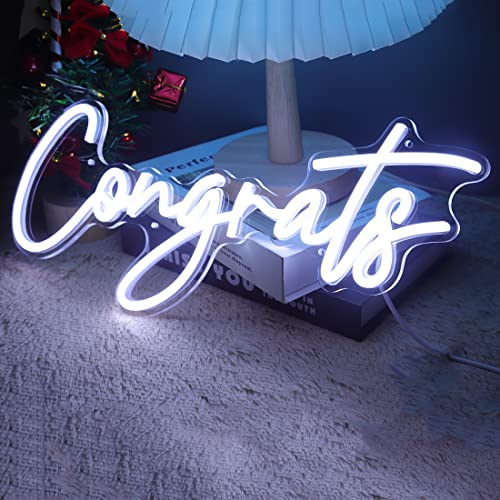 Image of Britrio Congrats Neon Sign for Congratulations Graduation Wedding Ceremony Birthday Party Celebration Banquet Backdrop Grad Gift - White 5V USB Powered - 15.75 inch x 6.69 inch Acrylic LED Neon Sign