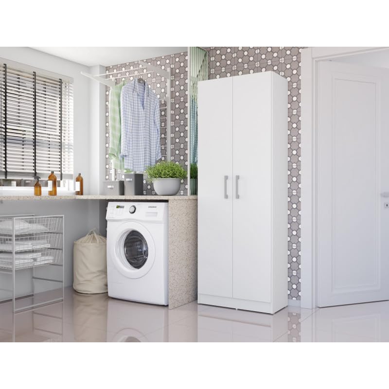 Armoire de Buanderie et Cellier Blanche 5 Niches L 61 H 170 P 31.8 cm
