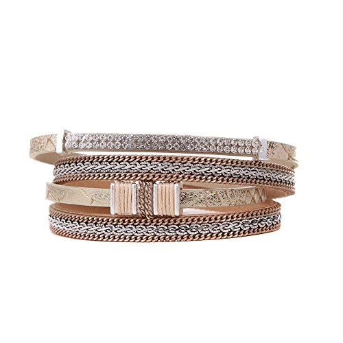 Bracciale da donna in pelle strass e catena