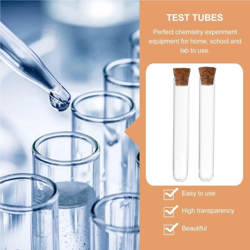 Tubos de ensayo de plástico transparente de 75x12 mm con corchos - Tubos de ensayo de laboratorio de 5 ml for experimentos científicos - Paquete de 10