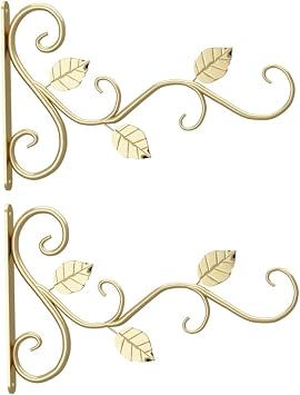 Plant Hangers Outdoor,Hanging Bracket Metal Plant Hooks Hanger Iron Wall Hanging Support Basket Holder Gold for Balcony Garden Decor 2PCS