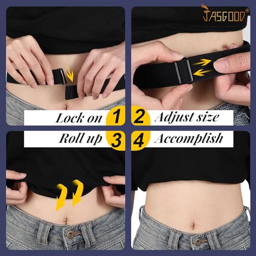 JASGOOD 2 Pcs Crop Top Tuck Waist Band Adjustable Band Tucking Sweaters Shirts Elastic Stretch Belts for Women Men Change Style of Your Tops(Black+32 * 2cmBlack)4