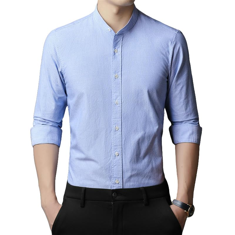 Camisa de manga larga azul informal para hombre MQMYJSP primavera otoño