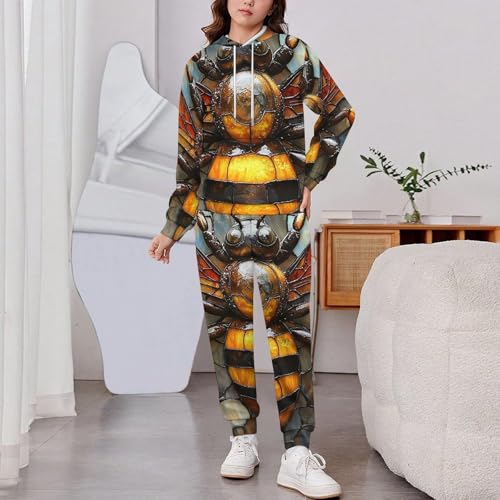 Boy Girl Clothes Outfits Kids Long Sleeve with Pants 2PCS Clothing Set, Bee Stained Glass Art2