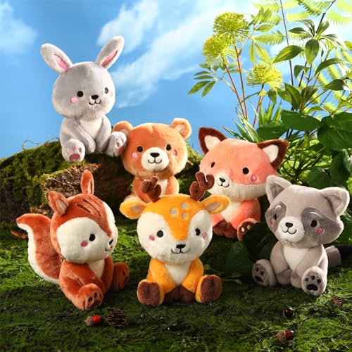 Image of RoundFunny 6 Pcs Woodland Animals Plush Toys 7 inch Stuffed Animals Set