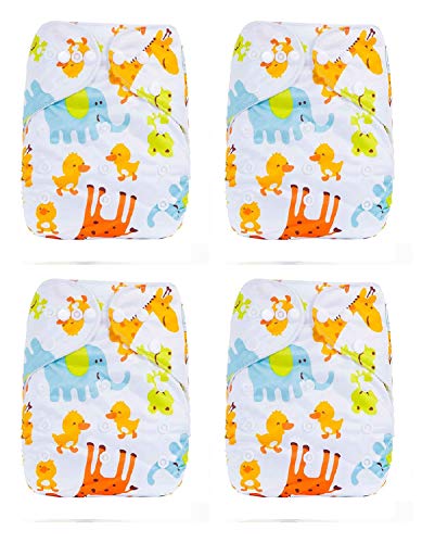 Image of Reusable & Adjustable Organic Fabric Cloth Anti Bacterial Diaper /Nappy with Insert Lining for 0-2 Years (Oxford Blue, Printed) Pack of 4
