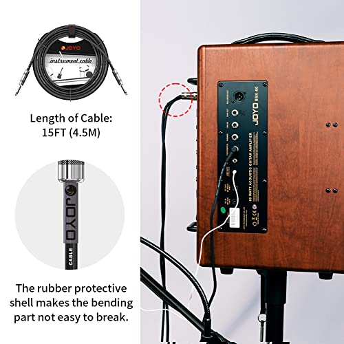 Sistema inalámbrico para guitarra JOYO JW-03 de 2,4 GHz con 4 canales y cable de instrumento CM-04 de 15 pies para amplificador de bajo miniatura 2