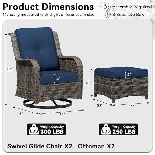 Image of 4 Piece Outdoor Wicker Patio Furniture Set, Outdoor Swivel Rocker Patio Chairs Set with Thickened Olefin Cushions, High Back and Deep Seating, Hand-Woven PE Rattan, Ottoman for Porch, Deck