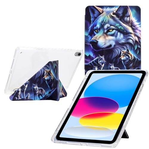 DayQiQiPu Custodia per Apple iPad Mini 7 A17 Pro 2024 8.3 Pollici Supporto a Y Multi-Angolo Cover Ultra Sottile Guscio con Motivo Lupo Fantasma Porta Matita e Auto