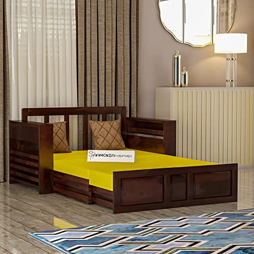 Image of Mamta Furniture Solid Wood Foster 2 Seater Sofa Cum Bed for Living Room | Two Seater Queen Size Sofa Bed for Home | Sofa Com Bed | Sheesham Wood Walnut