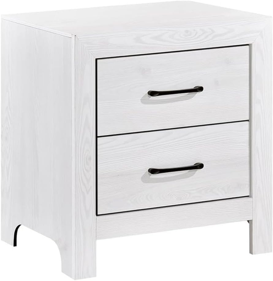 Pemberly Row Wood 2 Drawer Nightstand, 24" H x 23.5" W x 16" D, Gray Finish, Faux Wood Veneer and Engineered Wood, Rustic Styling with Black Nickel Bar Pulls for Bedroom or Living Room Storage