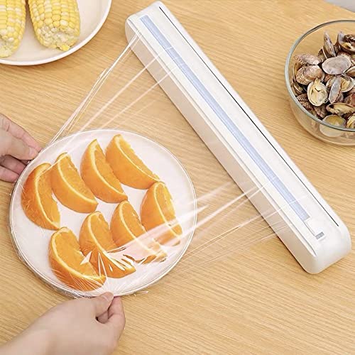 Lupekabe Wrap Dispenser with Slide Cutter, Food Wrap Cutter, Reusable Cling Film Cutter Dispenser Double Elastic Buckle Adjustable Length for Aluminum foil, Cling Film