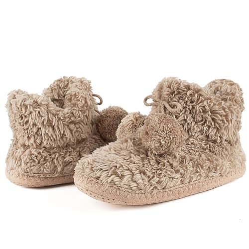 Image of cosyone1997 Cable Knit Slipper Socks for Women Non Slip Soft Sole | Fuzzy sherpa lining, gripper dots, flexible bootie coverage and machine washable care for warm, comfortable indoor wear