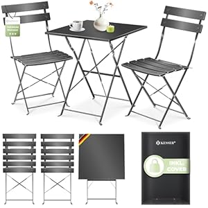 KESSER® Bistroset 3-teilig mit Bistrotisch & 2 Klappbaren Stühlen | Gartenmöbel-Set Outdoor Sitzgruppe | UV & wetterbeständig Gartentisch | Balkonset bestehend aus Klapptisch & 2x Klappstühlen & Cover