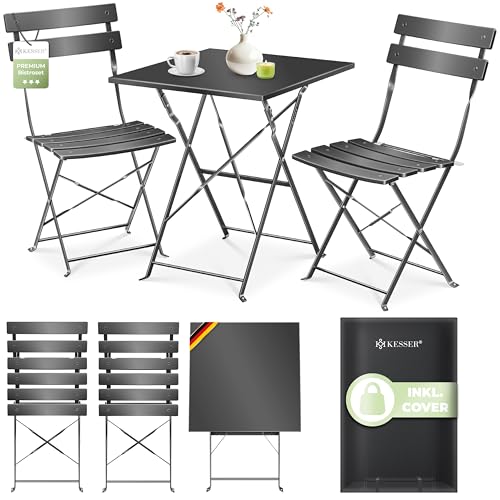 KESSER® Ensemble de bistrot 3 pièces Table et 2 chaises pliantes | Mobilier de jardin extérieur Table résistante aux UV et intempéries | Ensemble de balcon