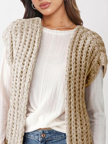 Womens Fall Chunky Knit Sweater Vest Spring Casual Cap Sleeve Open Front Cardigan Sweater Tops3