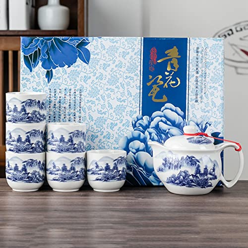 Image of Chinese Tea Set Gifts,Porcelain Teapots With 6 Teacups,Kungfu Tea Service (landscape)