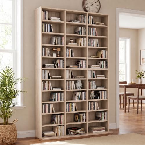 Image of Garvee 11 Tier Tall CD Display Cabinet, 33-Compartment Media Tower, Natural