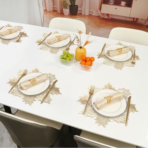 Image of Yellow Weaves 2 Pcs PVC Botanical Star Design Table Placemat, Dining Table Mat, Anti-Skid, Washable, Dining, Kitchen, Restaurant Table Set Easy to Clean, Durable (Golden)