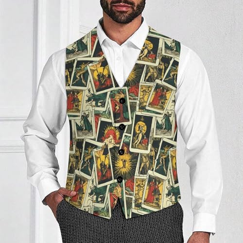 Tarot Cards Suit Vest for Men Slim Fit Tuxedo Waistcoat Button Down V Neck Business Dress Coat4