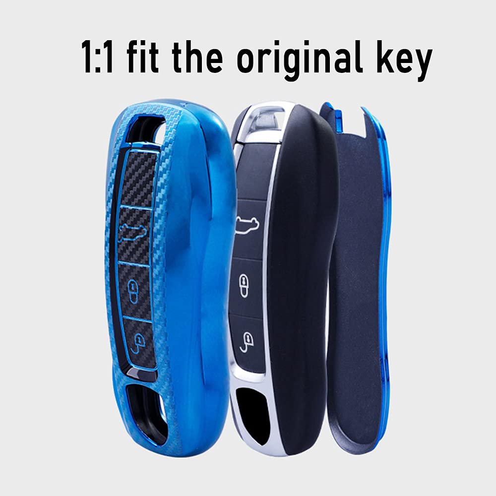 HIBEYO Keyless Coque De Clé De Voiture Compatible Avec Porsche 911 971 9YA Carrera Boxster Macan Taycan Porte-clés Avec Télécommande Noir