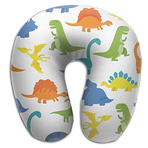 XCNGG Almohada en forma de U de espuma viscoelástica de dinosaurios de dibujos animados lindos y coloridos, almohada de descanso de viaje novedosa para el dolor de cuello, transpirable, suave, cómoda,