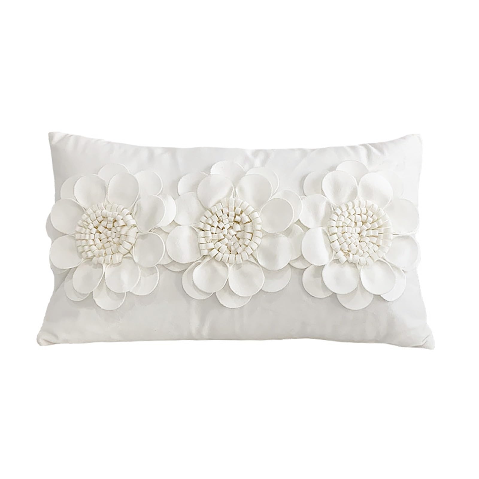 LCKKJHG Chrysanthemum Throw Pillows 3D Sun Flower Cushion Cover White Velvet Sofa Waist Home Decor Pillow Case(White-30x50cm)