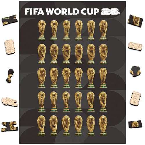 Image of FIFA World Cup 2026 Wooden Jigsaw-Puzzle,Gift for Soccer Fan-360 Trophy | Official Licensed,5MM Thick Soccer puzzles,Long-Lasting Display sports memorabilia collector,300 Pieces Irregular Shape