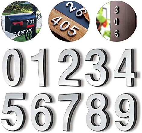 HopeWan Self Adhesive Mailbox Numbers, Door Address Number Stickers for Office Room, Raised 3D Effect, Chrome Plated, Silver Shiny.(2.75" 10 Pack (0-9）, Silver)