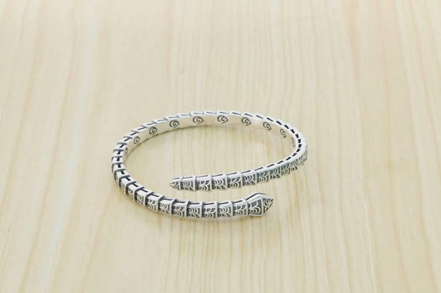 Brazalete Pulsera Serpiente Plata Esterlina Vintage Diseño Boca Viva Personalizada Joyería Mano Serpiente Pequeña Alto Grado Diseño Pulsera Sentido Joyería Serpiente Espiritual