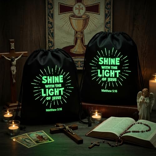 Image of 18 Pcs Shine with The Light of Jesus Drawstring Backpacks Bulk