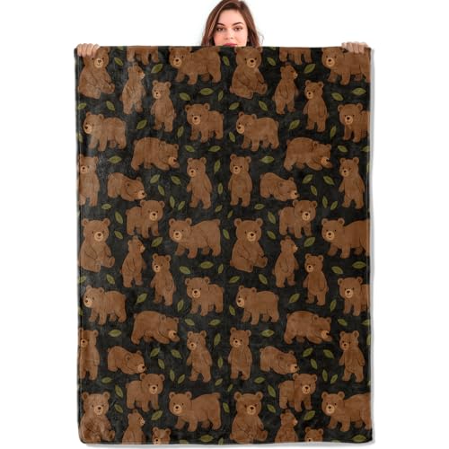 Cute Bear Throw Blanket Gifts for Kids Girls Brown Bear Theme Flannel Blankets for Travel Camping Sofa Living Room Decor Fuzzy Warm Soft for Women Men Adults 50x60 in
