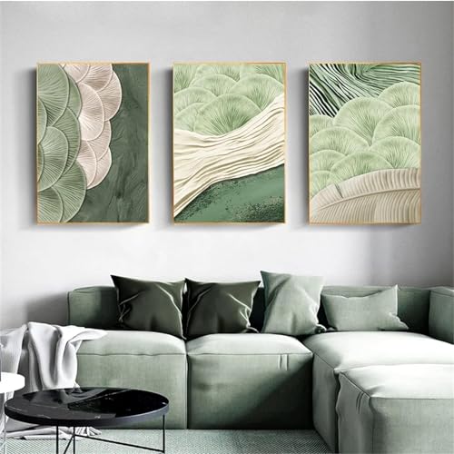 YLHKME Tableau Feuilles Vertes Modernes,Affiche Toile Tableau Decoration Murale Salon,pour Chambre Cuisine Bureau, Deco Maison, sans Cadre (Frameless,3X50X80CM)