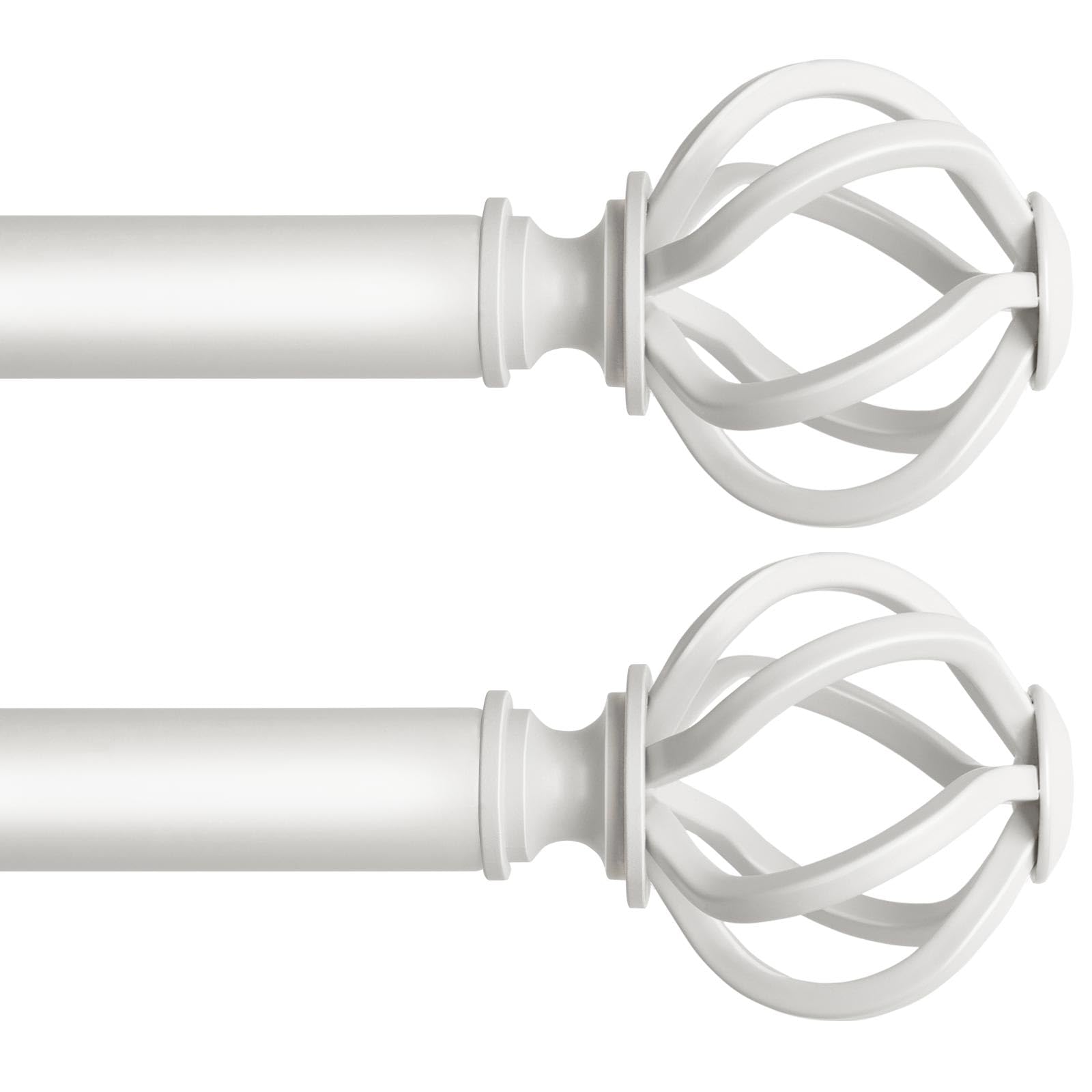 2 Pack White Curtain Pole 80 to 218 cm, USFOOK 22 mm Extendable Curtain Poles for Eyelet Curtains, Small Metal Curtain Rod for Door with Twisted Cage Finials