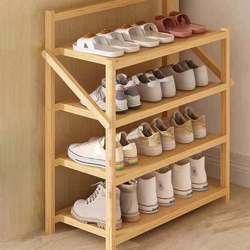 Wooden Shoe Cabinet, Tall Freestanding Shoe Rack, Vertical Stackable Boot & Shoe Storage Organizer, Narrow Design (75x70cm/29.5x27.6in) for Entryway & Hallway