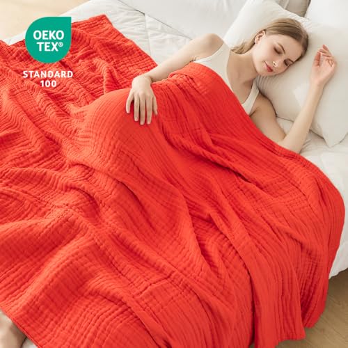 Image of EMME Muslin Blankets for Adults Throw Blanket for Couch Breathable Gauze Soft Lightweight Airy Orange Rust Throw 50 inch x 60 inch