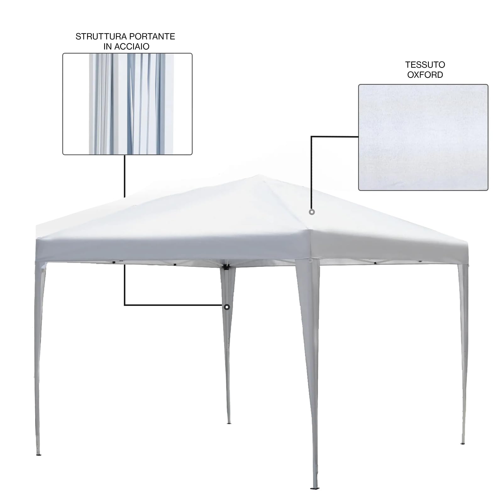 Gazebo Pieghevole Giardino 3x3 Automatico Richiudibile Fisarmonica in Acciaio Bianco