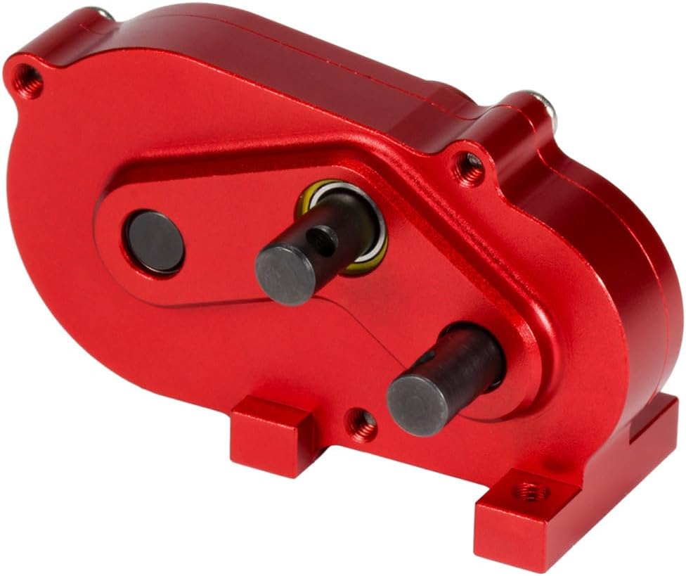 LCG Metal Prefixal Gearbox with 30% Overdrive Gear Front Motor Transmission Transfer Case for 1/10 RC Crawler SCX10 I II 90046 Capra LCG Chassis Upgrade Parts (Red)