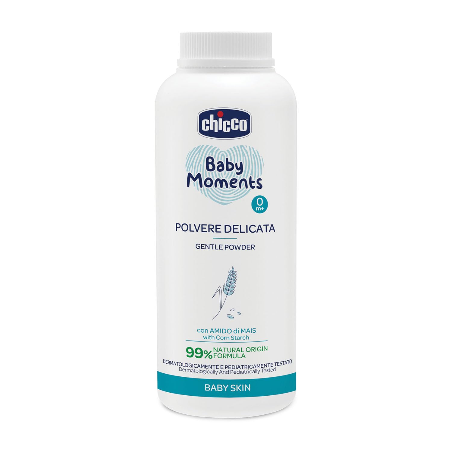 Chicco Baby Moments Polvere Delicata 150g, Azione Assorbente e Rinfrescante con Amido di Mais e Caolino, 95% Ingredienti di Origine Naturale, Dermatologicamente Testata per Pelli Sensibili