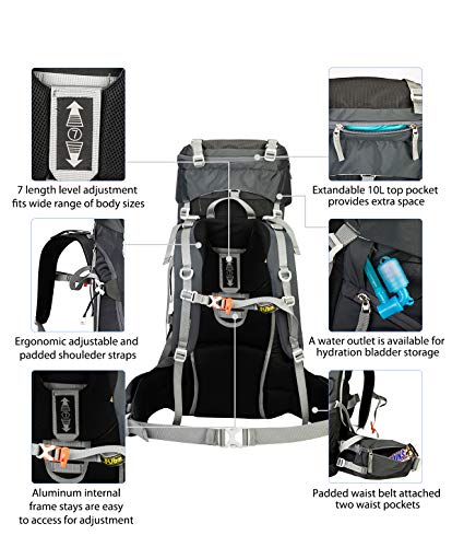 Ubon UBONA013002 60L Camping Backpack Lightweight Internal Frame Hiking Backpack Black thumb #5